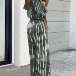 Plus Size Women Lace-Up Half-Sleeve Jumpsuit