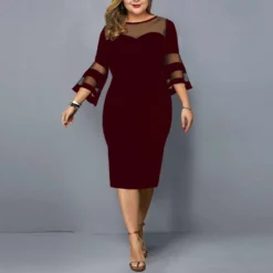 Mesh Patchwork Plus Size Women's Bodycon Dress -Plus Size Dresses Shop 45b7d403ddf8a575