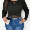 Colorblock Plus Size Women Lace Patch Round Neck T-Shirt -Plus Size Dresses Shop 45cce9a913acd26a