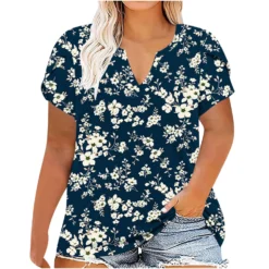 Summer Loose Printed Short Sleeve T-Shirt Plus Size Women's Tops -Plus Size Dresses Shop 461a9034980eec46