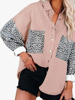 Plus Size Women Shirt Leopard Patchwork Loose Long Sleeve Top -Plus Size Dresses Shop 461c78b654825069