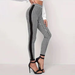 Autumn And Winter Houndstooth Print Trousers Black Stripes Patchwork Slim High Waist Pencil Pants -Plus Size Dresses Shop 463dfaa24a8473f2
