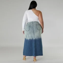 Plus Size Women Gradient Slit Denim Skirt -Plus Size Dresses Shop 464d262f19222ba1