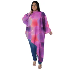 Plus Size Women Long Sleeve Round Neck Sexy Printed Chiffon Top -Plus Size Dresses Shop 4662a4f6bc67f2be