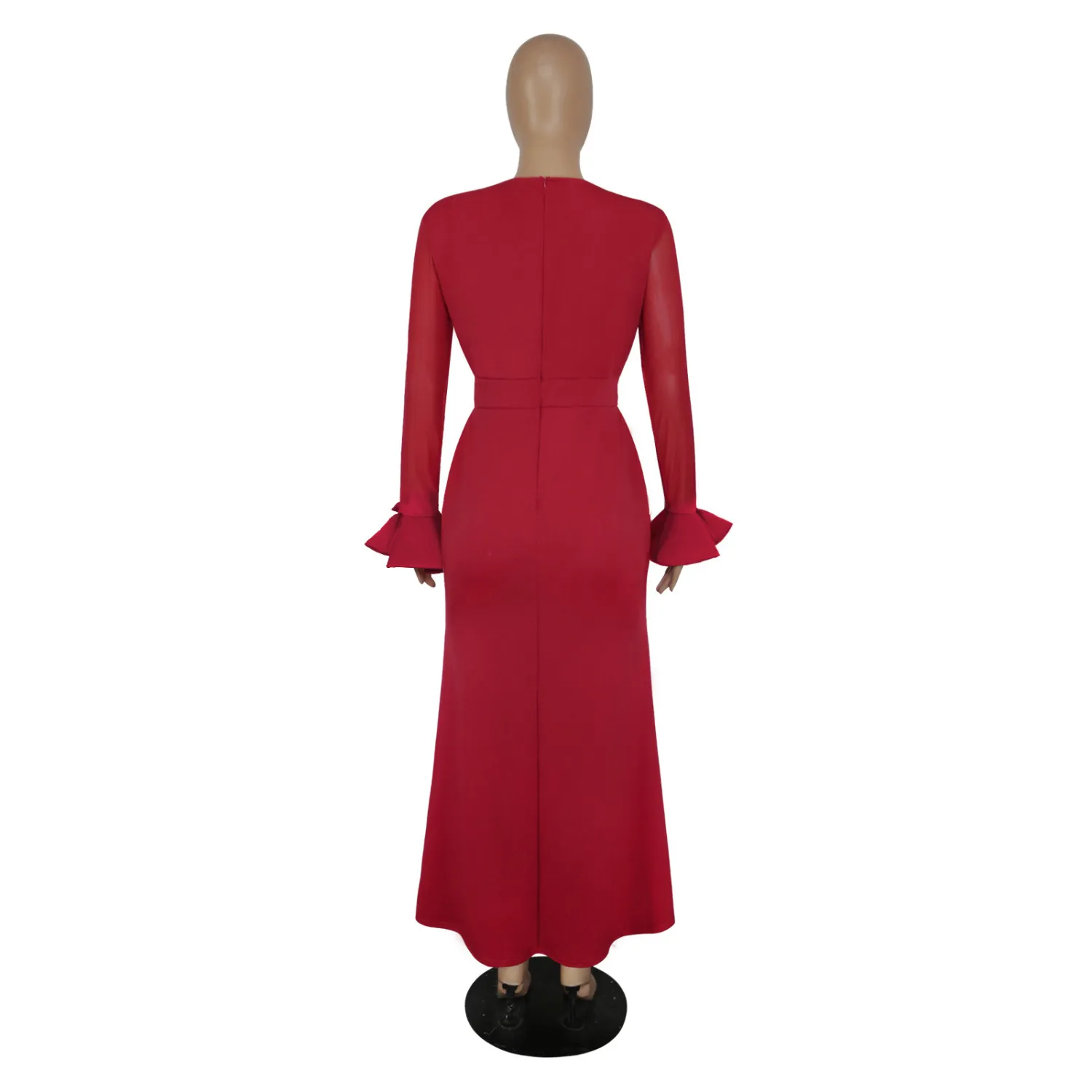 Women's Round Neck Long Sleeve Mesh Patchwork Maxi Dress Solid Plus Size Dress 9 Women's Round Neck Long Sleeve Mesh Patchwork Maxi Dress Solid Plus Size Dress - Image 7