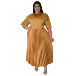 Plus Size Women's Fall Winter Pleated Round Neck Long Dress Short Sleeves -Plus Size Dresses Shop 46a2f0858afec108