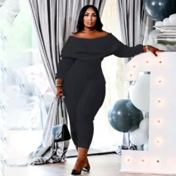 Women's Plus Size Loose Ruffle Off Shoulder Ribbed Jumpsuit -Plus Size Dresses Shop 46be18f3df4fce40