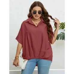 Women's Summer V Neck Slim Fit Half Sleeves Plus Size Top -Plus Size Dresses Shop 46d860cf825e4125