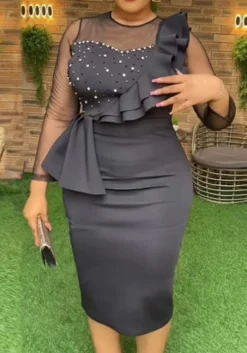 Women See-Through Mesh Beading Ruffle Edge Dress 39 Women See-Through Mesh Beading Ruffle Edge Dress -Plus Size Dresses Shop 471001f359b33d98