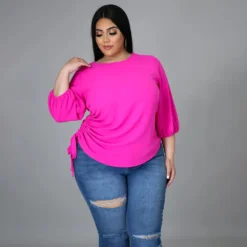 Summer Solid Color Round Neck Ladies T-Shirt Plus Size Irregular Long Sleeve Top -Plus Size Dresses Shop 4721404958754e28