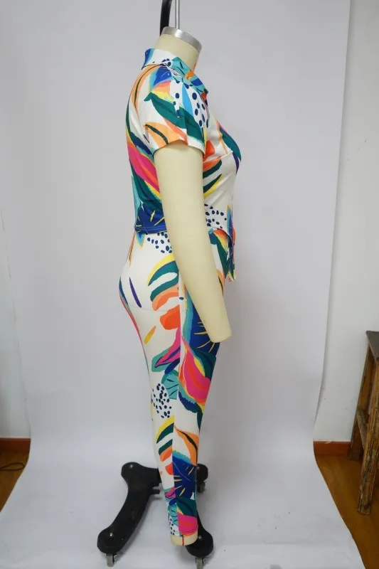 Plus Size Women's Printed Summer Short Sleeve Shirt Trousers Fashion Casual Two Piece Set 5 Plus Size Women's Printed Summer Short Sleeve Shirt Trousers Fashion Casual Two Piece Set - Image 3