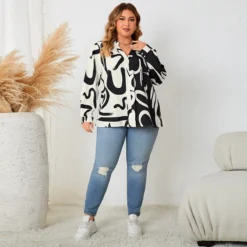 Plus Size Women's Loose Casual V-Neck Top Fashion Lantern Sleeve Printed Shirt -Plus Size Dresses Shop 475910314916189d