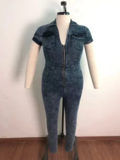 Fall Plus Size Front Zipped Denim Bodycon Jumpsuit -Plus Size Dresses Shop 475f2e7cd3a7d0e9