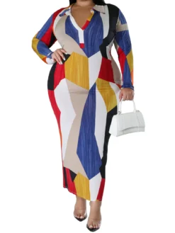 Plus Size Women Winter Turndown Collar Long Sleeve Dress -Plus Size Dresses Shop 476e6e8b841e0887