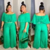 Women'S Fashion Off Shoulder Pleated Loose Slim Waist Jumpsuit