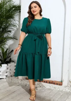 Summer Solid Color Short Sleeve Casual Women's Plus Size Dress -Plus Size Dresses Shop 48a0da52aa43f3df
