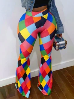 Plus Size Women Square Print Bell Bottom Pants -Plus Size Dresses Shop 48bfebd829fead28