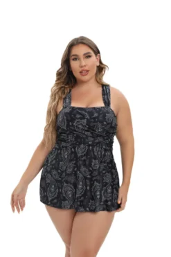 Plus Size Women Black And White Print Dress Swimwear Two Pieces -Plus Size Dresses Shop 49073400a06338f0