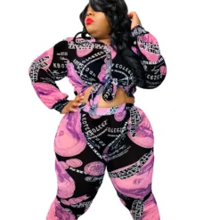 Plus Size Women Vintage Printed Long Sleeve Shirt + Pants Two-Piece Set -Plus Size Dresses Shop 499bc3ad489388cc