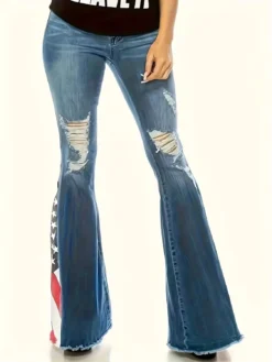 Summer Print Bell Bottom Denim Pants -Plus Size Dresses Shop 4a31271180345ddd