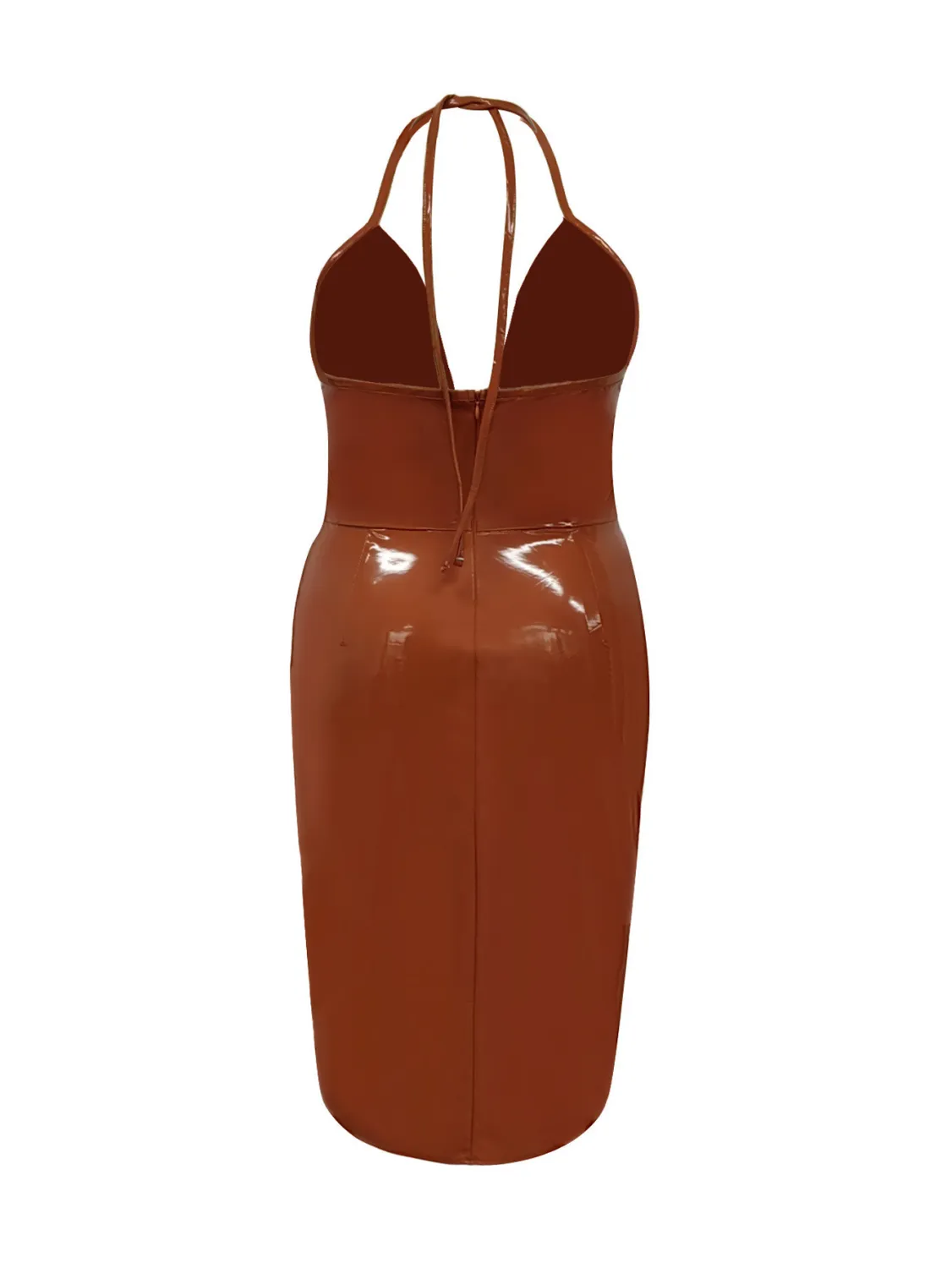 Strap Brown Pu Leather Plus Size Irregular Bodycon Dress 4 Strap Brown Pu Leather Plus Size Irregular Bodycon Dress - Image 2