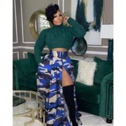 Plus Size Women Casual Camouflage Print Zip Slit Skirt -Plus Size Dresses Shop 4a6d8f7f88802f02