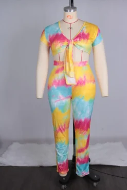 Plus Size Women Tie Dye Gradient Print Lace Up Sexy Crop Top+ Pant Two Piece -Plus Size Dresses Shop 4ac3fb8254b4afcc