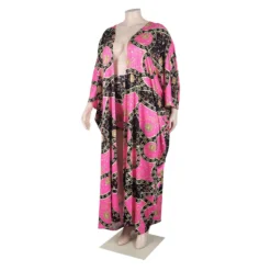 Ladies Plus Size Print Long Robe And Shorts Two-Piece Set