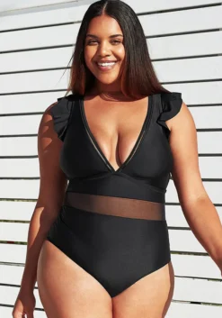 Plus Size Women Solid Mesh One Piece Swimwear -Plus Size Dresses Shop 4af6bd3051f0a637