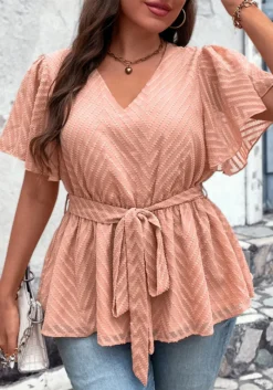 Belly Cover Summer Loose Plus Size Half Short Sleeves Chic V-Neck Top -Plus Size Dresses Shop 4b5bd6bae83f9dfa