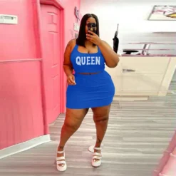 Plus Size Women'S Fashion Beaded Solid Sleeveless Tank Top And Skirt Two-Piece Set -Plus Size Dresses Shop 4beada242c5d3261