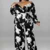 Plus Size Women Fall Print V-Neck Off Shoulder Jumpsuit -Plus Size Dresses Shop 4c2c92a83e13bd75