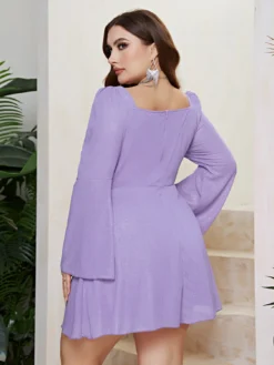 Plus Size Sexy Women Bell Bottom Sleeve Wrap Chest Hollow Dress