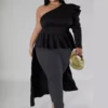 Summer Women Clothing Sexy Irregular Solid One Shoulder Sleeve Top -Plus Size Dresses Shop 4cbd4de72cfd4ea0