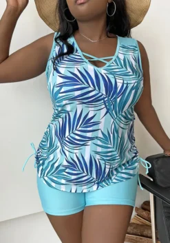 Plus Size Tropical Print Casual Swimsuit Set -Plus Size Dresses Shop 4d2e992bba10ae3e