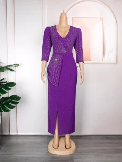 Plus Size Africa Women Irregular Beaded Beaded V-Neck Dress -Plus Size Dresses Shop 4d30d045b99bda29