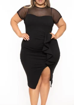 Plus Size Women's Spring Summer Chic Elegant Ruffled Mesh Patchwork Dress For Women -Plus Size Dresses Shop 4d6009e67563165a