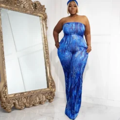 Plus Size Women Sexy Strapless Printed Wide Leg Jumpsuit -Plus Size Dresses Shop 4d77f7fb27276f8c
