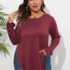 Plus Size Women Long Sleeve Solid Casual Cropped T-Shirt -Plus Size Dresses Shop 4e3eba32dff1cac9