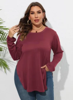 Plus Size Women Long Sleeve Solid Casual Cropped T-Shirt