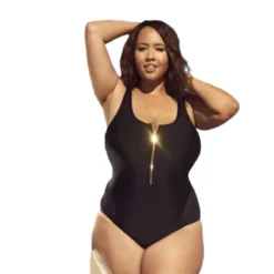 Plus Size Women Mesh Patchwork Zipper One-Piece Swimwear -Plus Size Dresses Shop 4e45c6b2e388b5c4