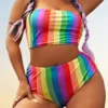Plus Size Women Rainbow Stripe Print Two Pieces Swimwear -Plus Size Dresses Shop 4e667d126ead7b4f