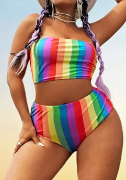 Plus Size Dresses Shop 34 Plus Size Women Rainbow Stripe Print Two Pieces Swimwear
