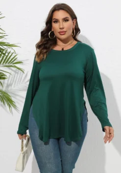 Plus Size Women Long Sleeve Solid Casual Cropped T-Shirt -Plus Size Dresses Shop 4e830a1bc649d11b