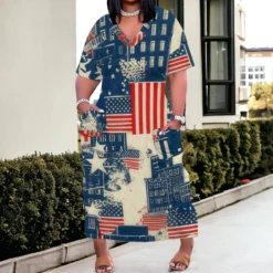 Women's Printed V-Neck Short-Sleeved Loose Pocket Dress -Plus Size Dresses Shop 4e9b412bbe3d44cd