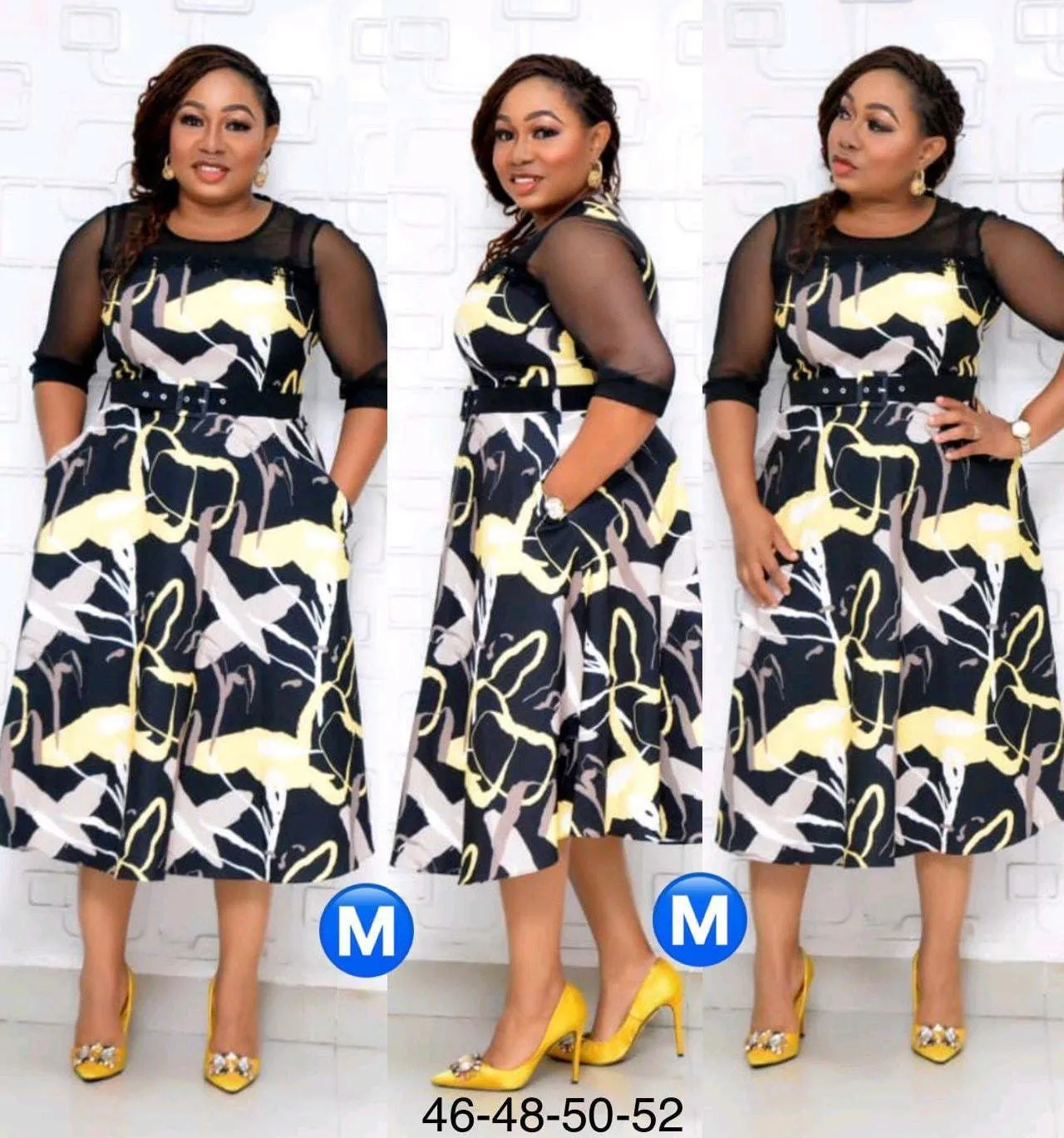 Women Africa Plus Size Round Neck 3/4 Sleeve Patchwork Print Dress 14 Women Africa Plus Size Round Neck 3/4 Sleeve Patchwork Print Dress - Image 12