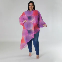 Plus Size Women Long Sleeve Round Neck Sexy Printed Chiffon Top -Plus Size Dresses Shop 4f0745be8b44209d