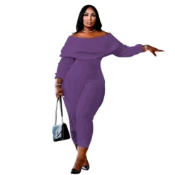 Women's Plus Size Loose Ruffle Off Shoulder Ribbed Jumpsuit -Plus Size Dresses Shop 4f0f062a01bb41e4