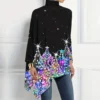 Christmas Women Printed Loose Turtle Collar Casual Irregular Top