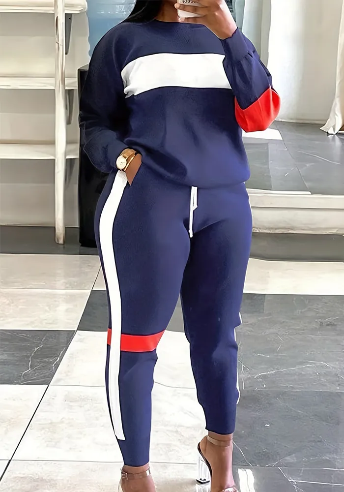 Autumn And Winter Women's Fashionable Contrasting Color Plus Size Two-Piece Pants Set For Women 6 Autumn And Winter Women's Fashionable Contrasting Color Plus Size Two-Piece Pants Set For Women - Image 4